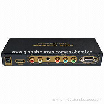 HD Video Converter, VGA/Component to HDMI Upscaler, 720/1,080P, 5V DC/2A Power Supply